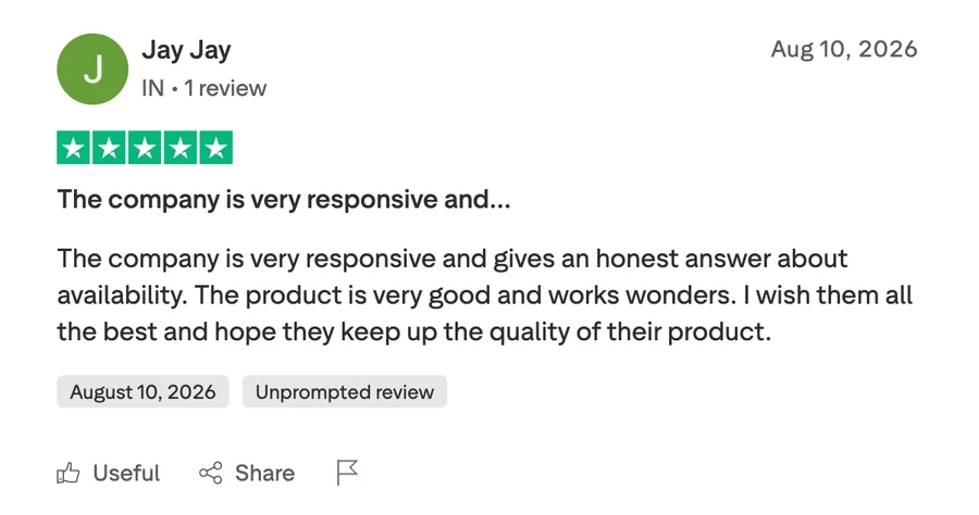 Customer review on Trustpilot